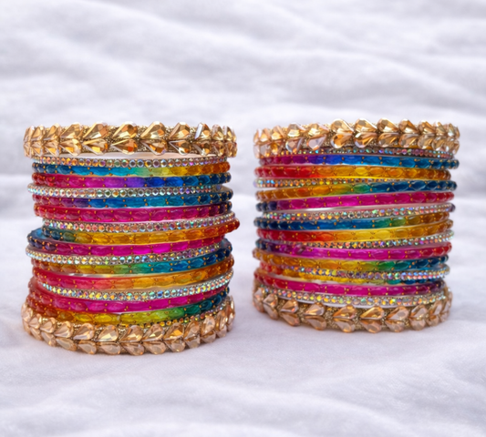 Raindrop Multicolor Glass Bangles Set